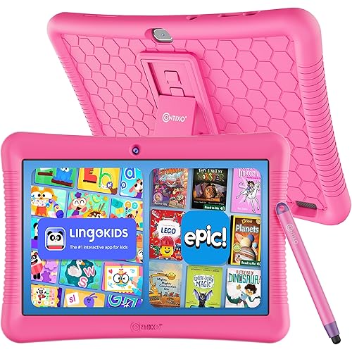 Contixo 10" Android Kids Tablet 64GB - Includes Exclusive Games and Educational Apps, Parental Controls, Kid-Proof Case with Kickstand & Stylus - Pink