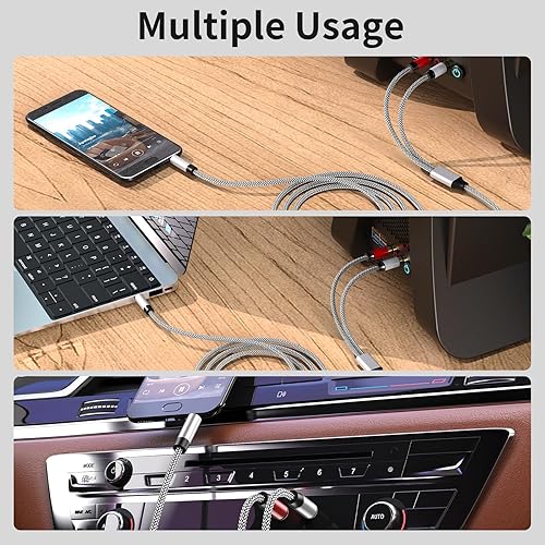 Miniatura 3 de Cable de audio de 3.5 mm a 2 RCA, adaptador auxiliar, cable divisor estéreo, cable auxiliar RCA en Y para smartphone, altavoces, tableta, televisión
