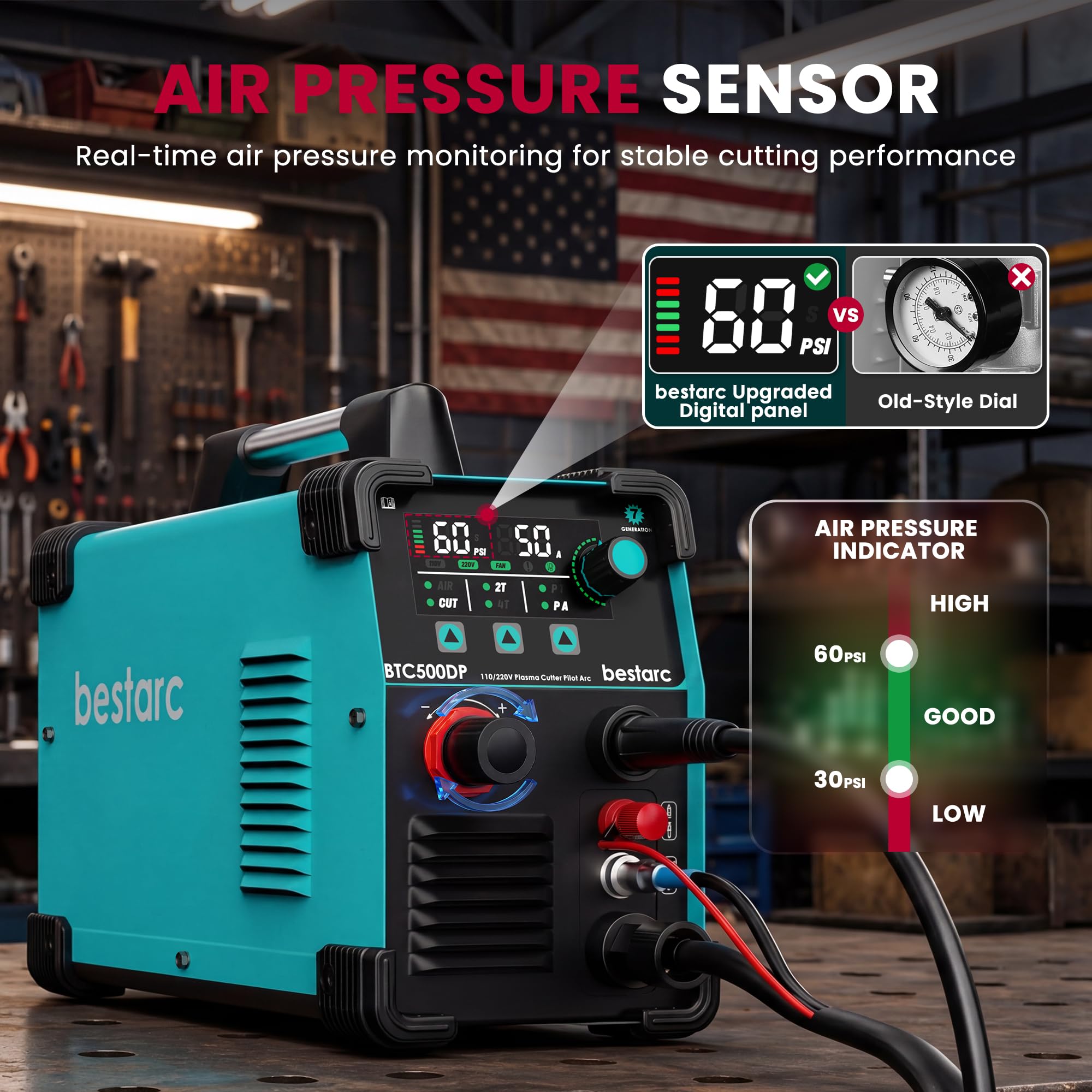 bestarc Taglierina al plasma, Pilot Arc BTC500DP 7th Generation 50Amps Screen Display Dual Voltage 110/220V Macchina da taglio al plasma digitale (BTC500DP 7Gen 110/220V)