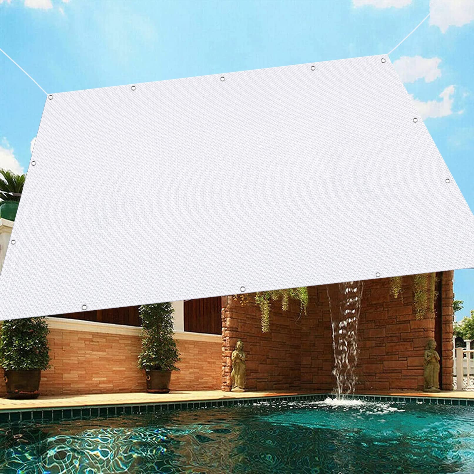 Voile d'ombrage rectangulaire 3x7m blanc respirant anti-UV avec cordes pour jardin et grande terrasse