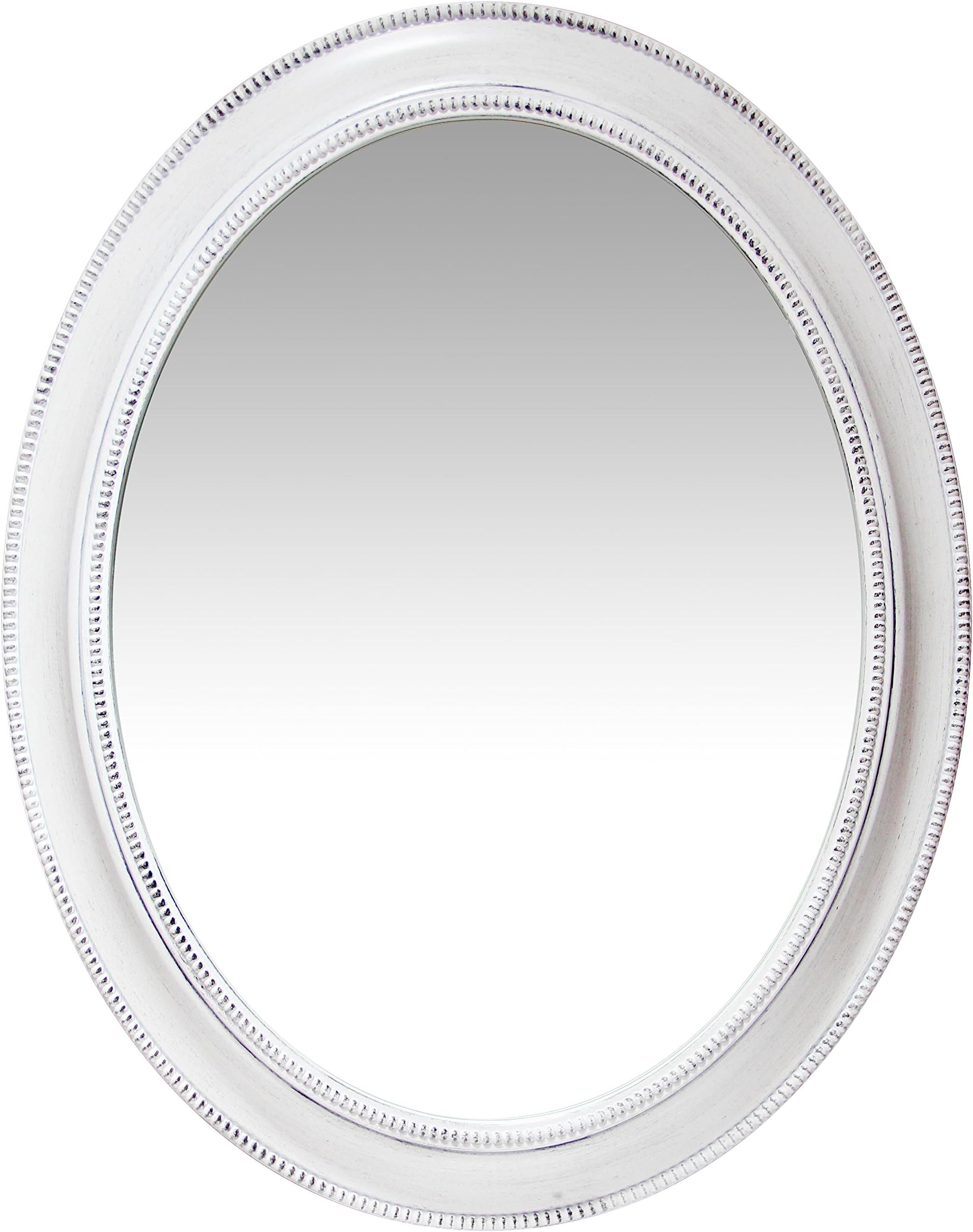 Infinity Instruments Sonore 30 inch by 24 inch Decorative Oval Bathroom Vanity Hanging Mirror Oval Decor Large Beaded Accent Framed Wall Mirror (White)