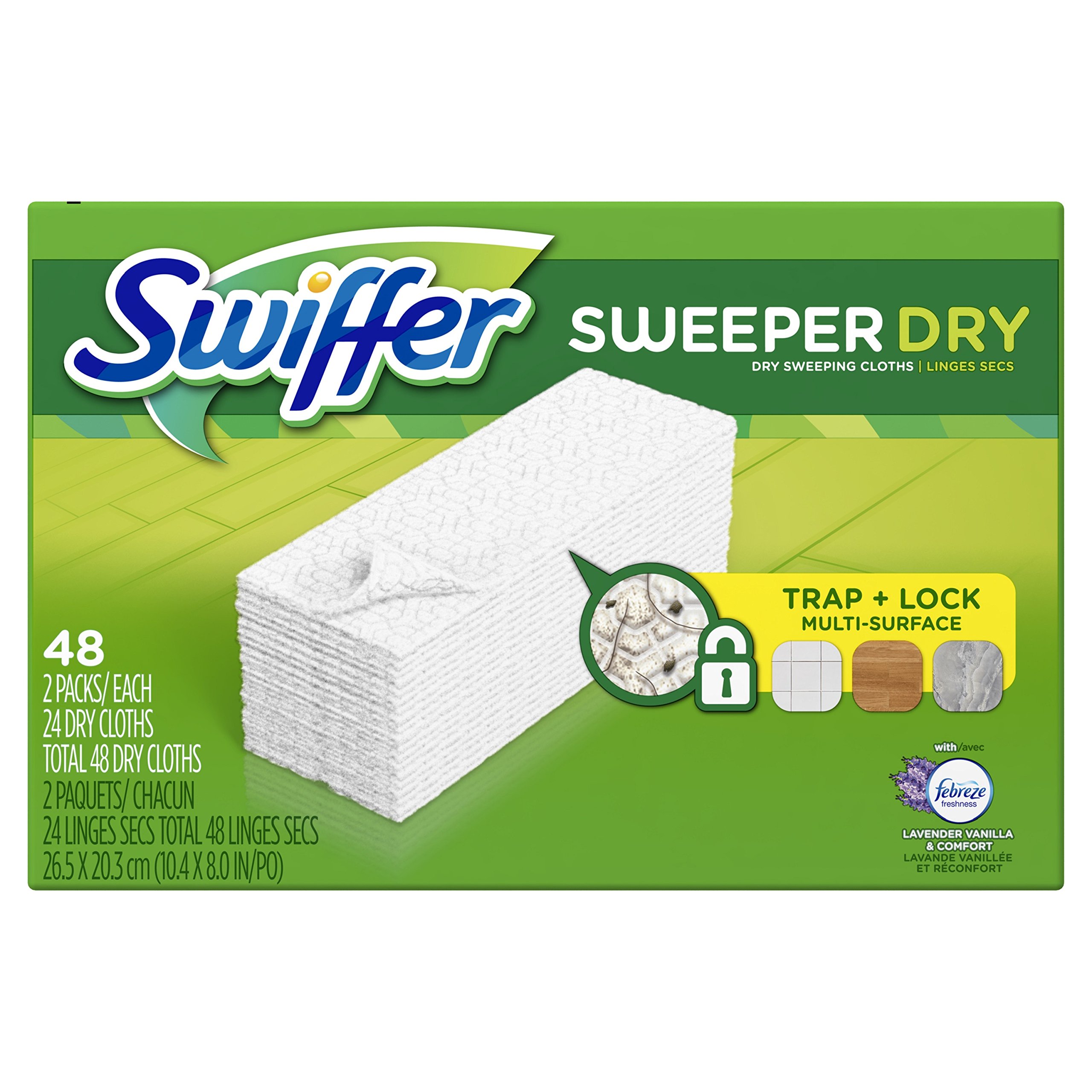 Swiffer Sweeper Dry Sweeping Pad Multi Surface Refills for Dusters Floor Mop, Lavender & Vanilla Comfort, 48 Count (Packaging May Vary)