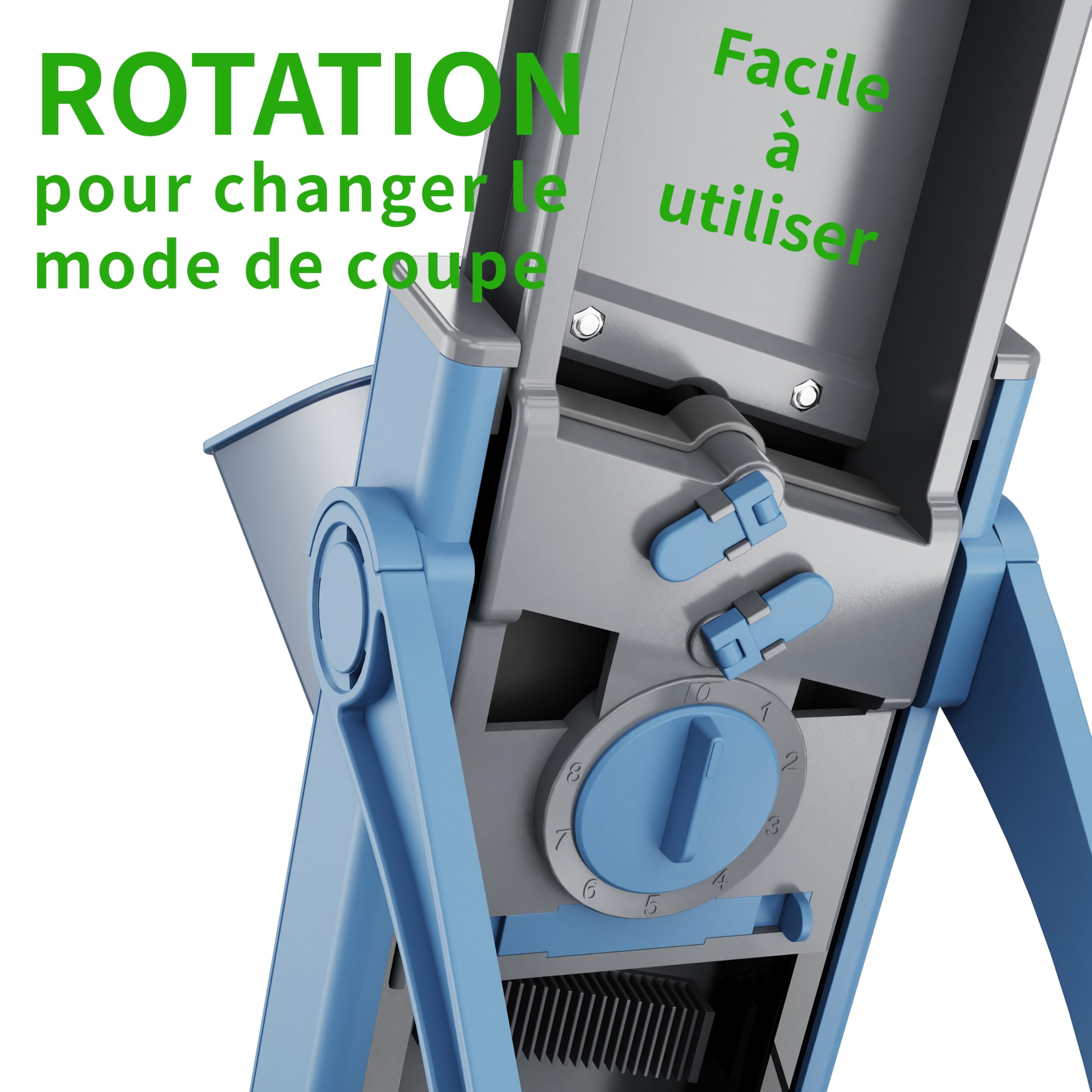Mandoline de Cuisine Safety Slicer Manuelle Multifonction Tous Coupe Légumes Lame en Acier Inoxydable, Coupe Légumes en Julienne, Cubes et Patate Frite (bleu grand)