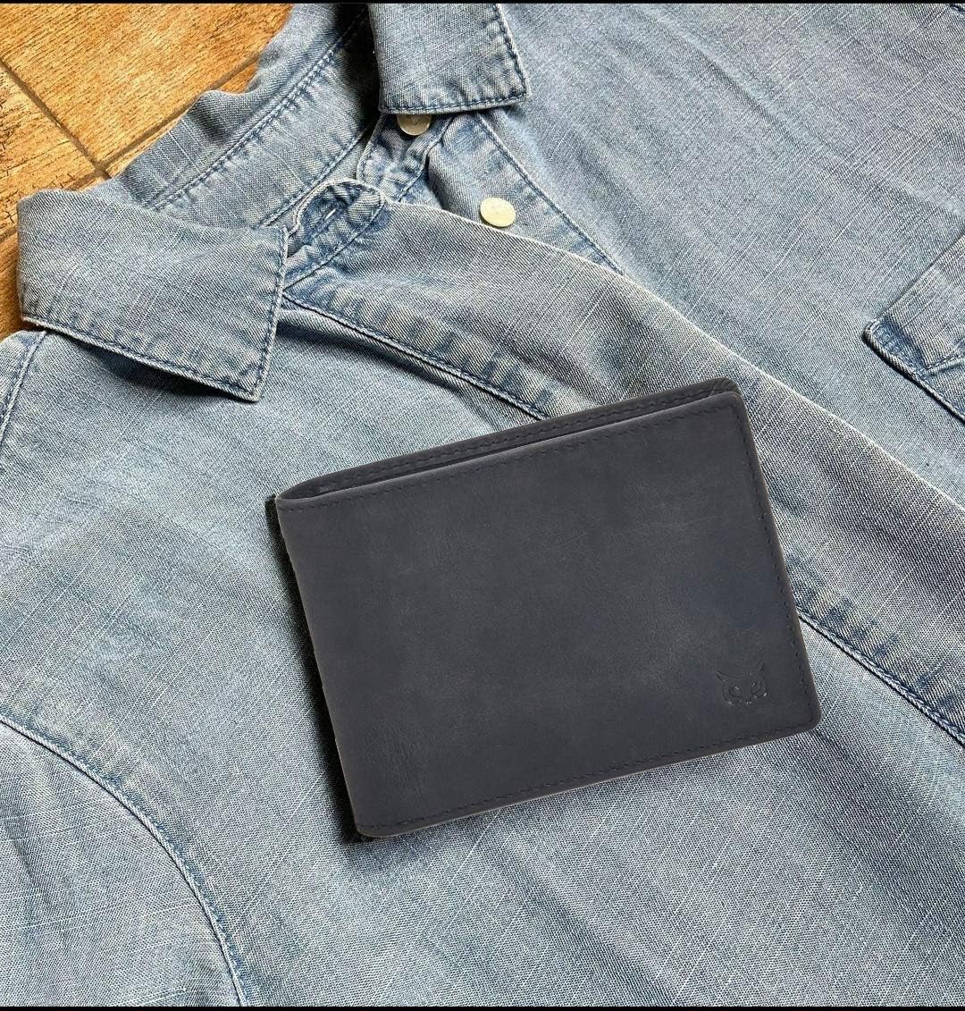 Real Leather Mens Bifold Wallet RFID Blocking Slim Minimalist Front Pocket - Thin & Stylish with ID Window in Gift Box (Crazy Horse, Black) - Image 6