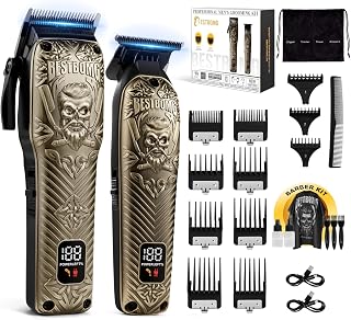 BESTBOMG BS-807E Professional Cordless Hair Clippers & Trimmer Set for Men - Barber Fade Kit with 220min Battery, Bronze