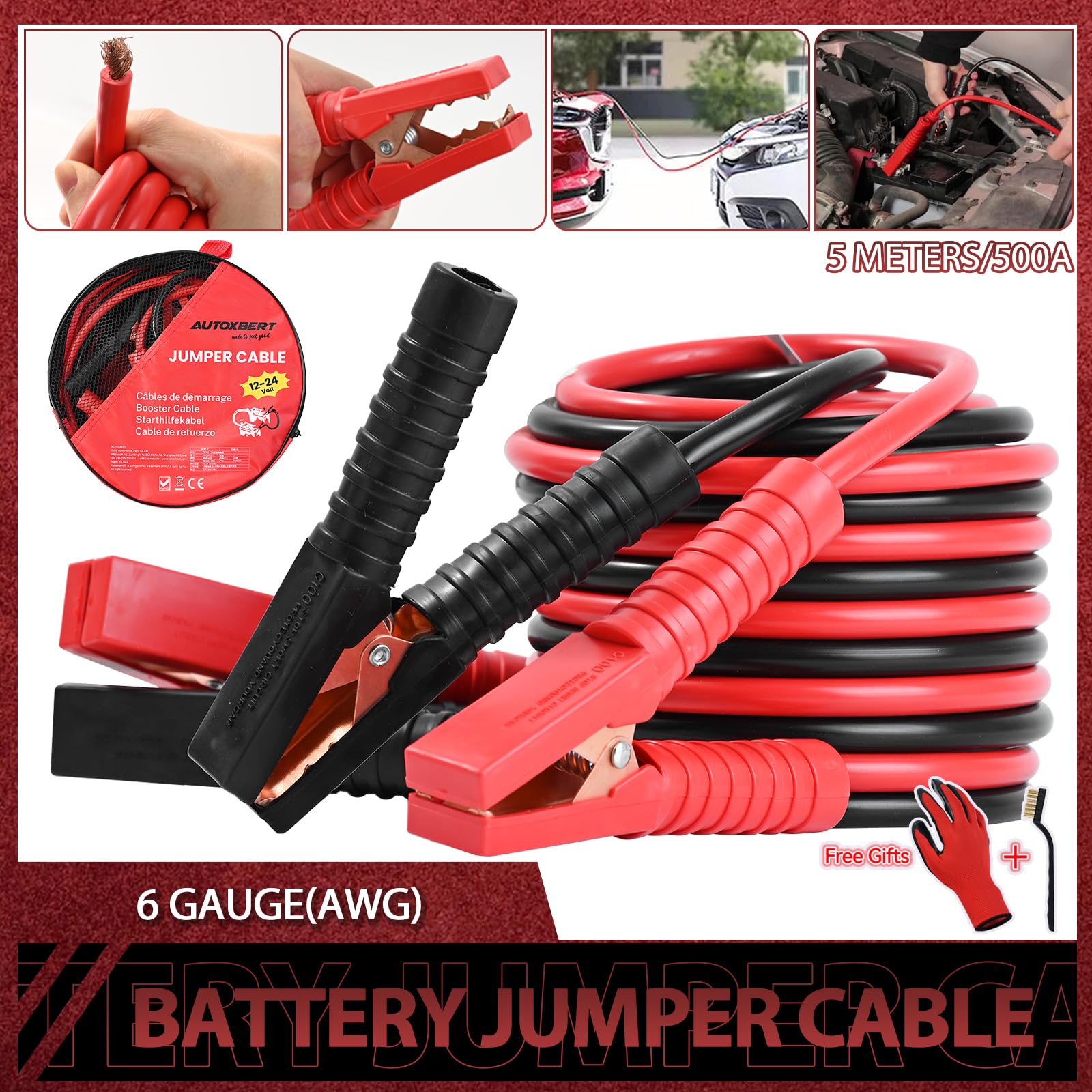 AUTOXBERT 2X 5M Câbles de démarrage KFZ LKW câbles de pontage câbles de démarreur chargeur de batterie