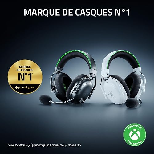 Razer BlackShark V3 Pro Xbox S|X - Casque e-Sport sans Fil avec ANC - Réduction Active du Bruit - Haut-parleurs Triforce 50mm - HyperSpeed 2,4 GHz & Bluetooth - Equilibre Jeu/Chat - Xbox/PC | Blanc - 2