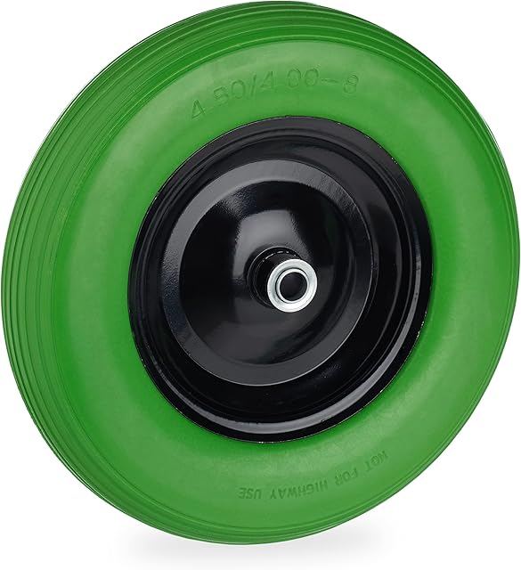 Relaxdays Wheelbarrow Tyre, 4.80 4.00-8, Solid Rubber Spare Wheel, Steel Rim, Puncture-proof, up to 120 kg, Green/Black
