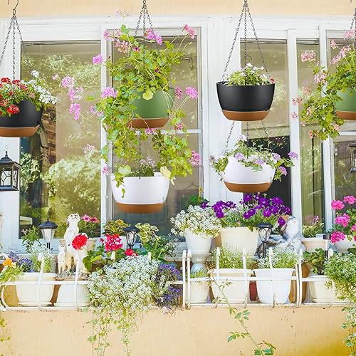 Miniatura 9 de Remerry Juego de 6 macetas colgantes de 11.2 pulgadas para plantas de interior y exterior, juego de macetas colgantes de plástico con agujeros de