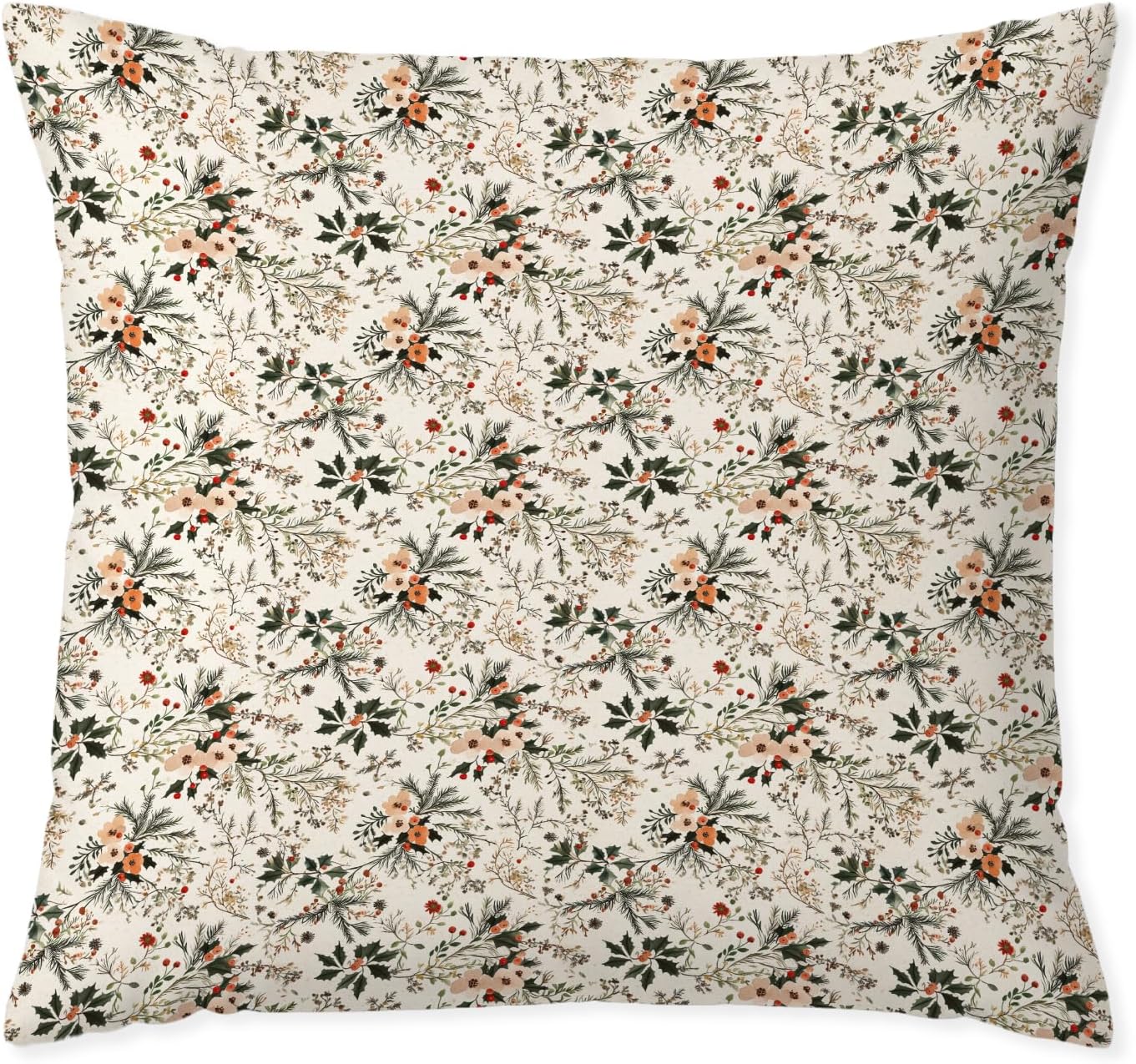 Vintage Rustic Christmas Botanical Pillow Covers 18x18, Cottagecore Winter Xmas Pine Berry Leaf Wildflower Decorative Throw Pillow Covers for Couch Sofa Bedroom Living Room