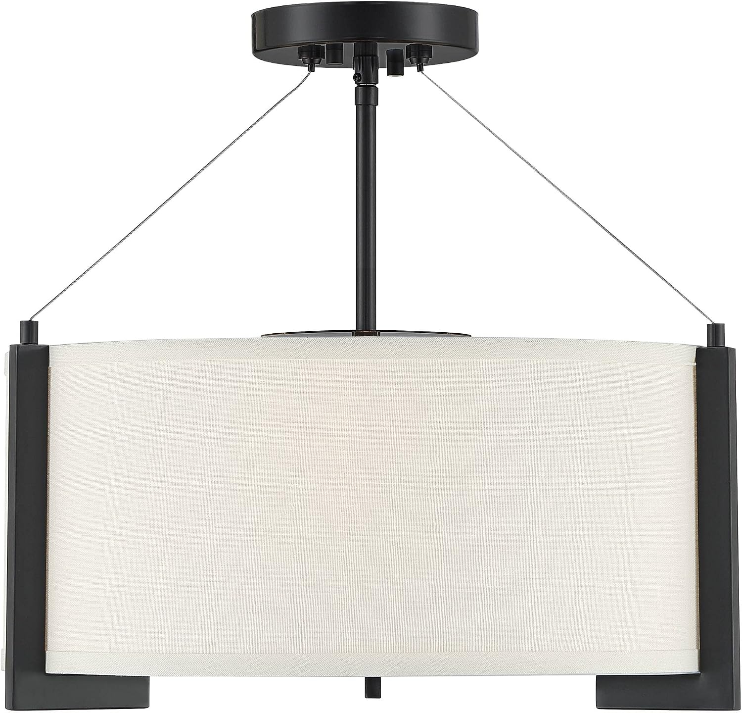 Possini Euro Design Mariner Modern Ceiling Light Semi Flush-Mount Fixture 17 1/4" Wide Black White Drum Shade for Bedroom Kitchen Living Room Hallway Bathroom House Home
