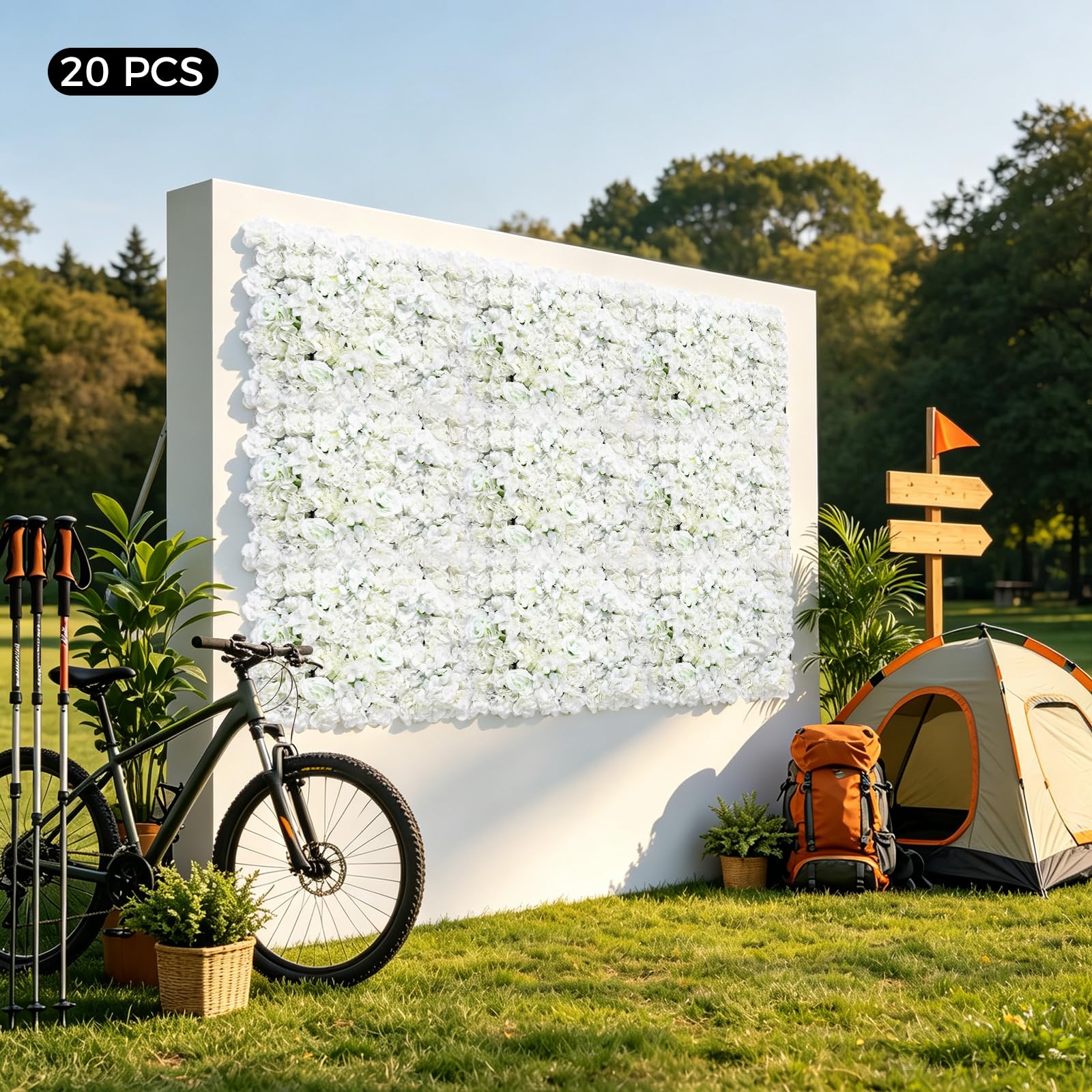 Kunstblumenpaneele 20 Stück 40x60cm Rosenwand Hochzeitsdeko Weiß