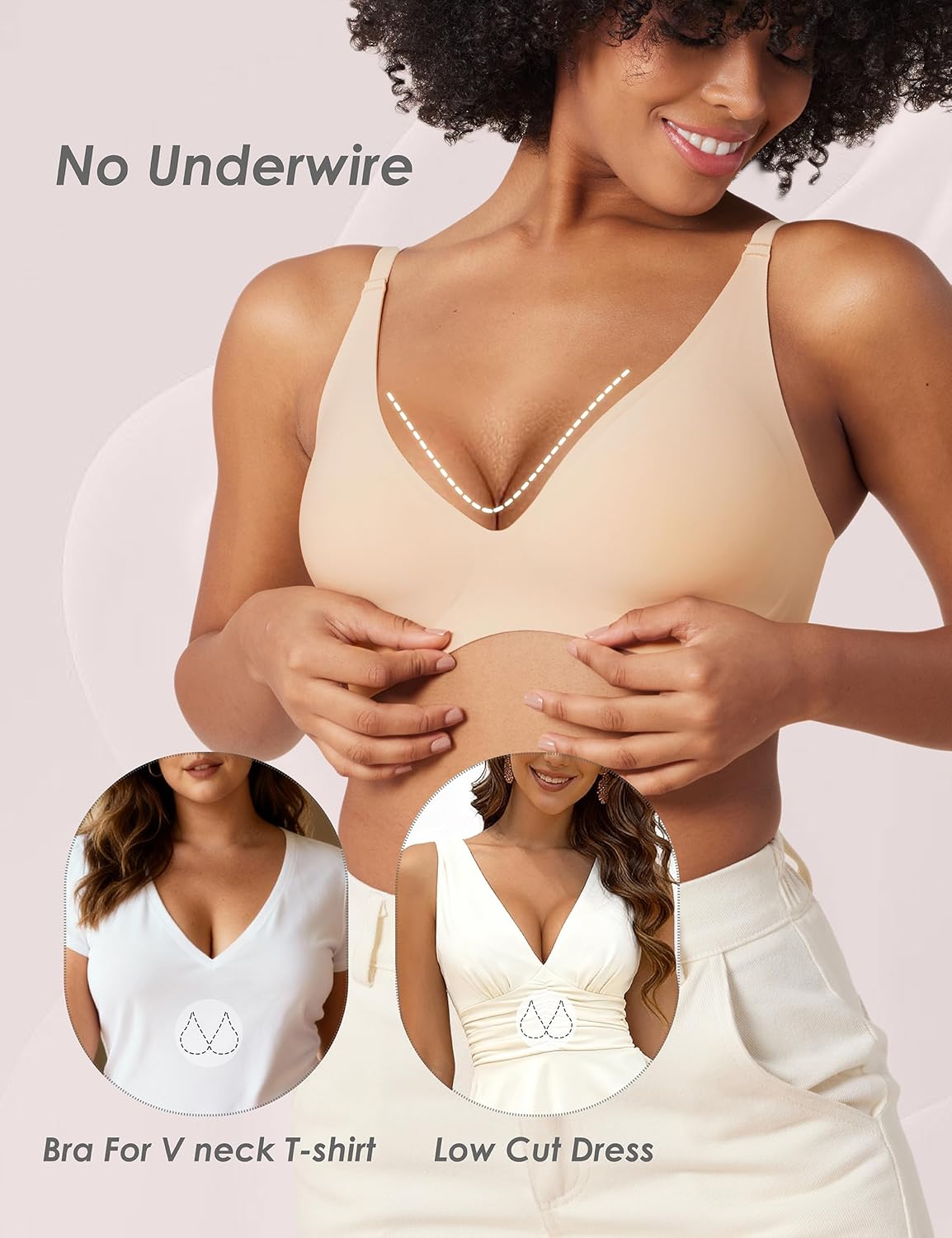 Tarbo Jelly Push Up Wireless Bra for Women-Plunge Seamless No Underwire Support Bras,Adjustable Strap,Invisible Lift Bralette - Image 5