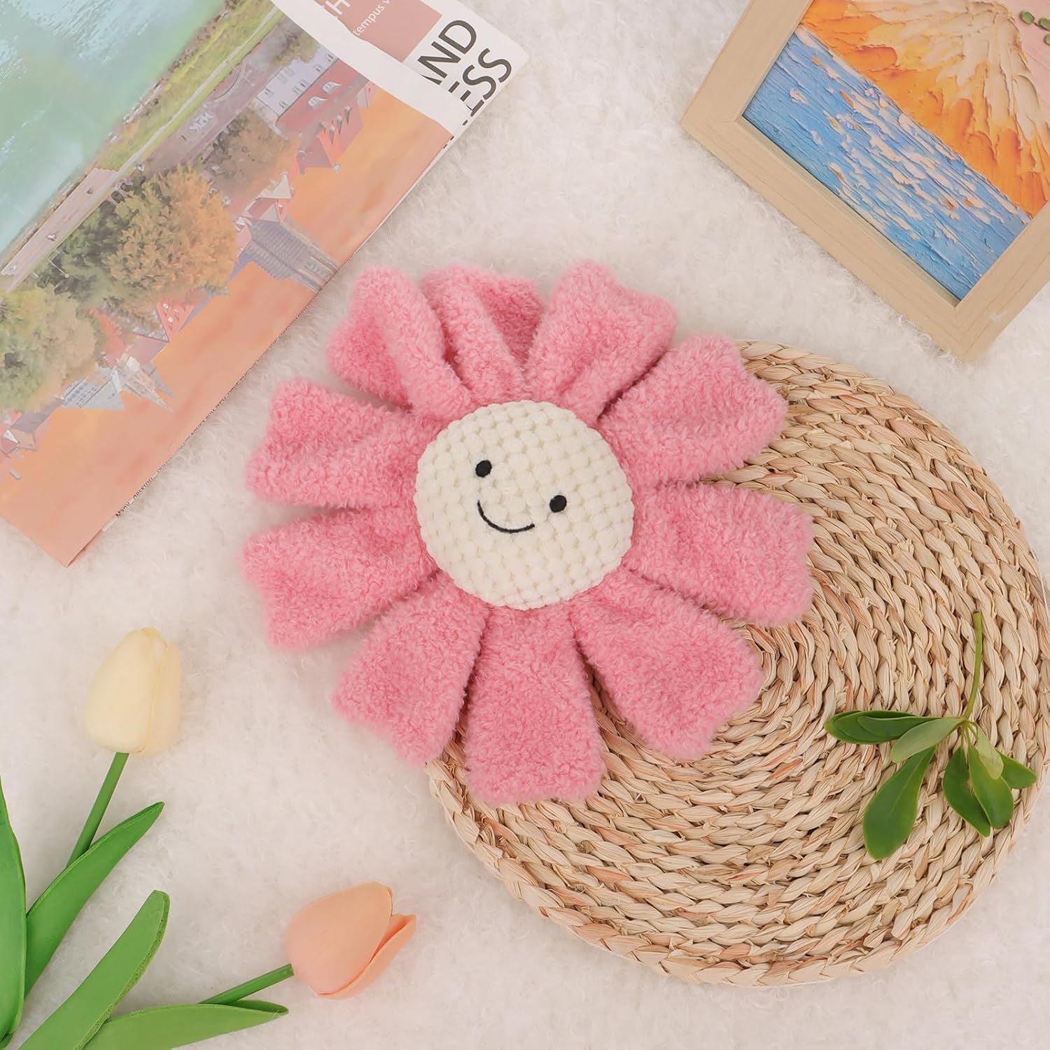 Apricot Lamb Baby Lovey Sunflower Soft Rattle Toy, Plush Stuffed Flowers for Newborn Soft Hand Grip Shaker Over 0 Months (Pink Sunflower, 8.5 Inches) image 2