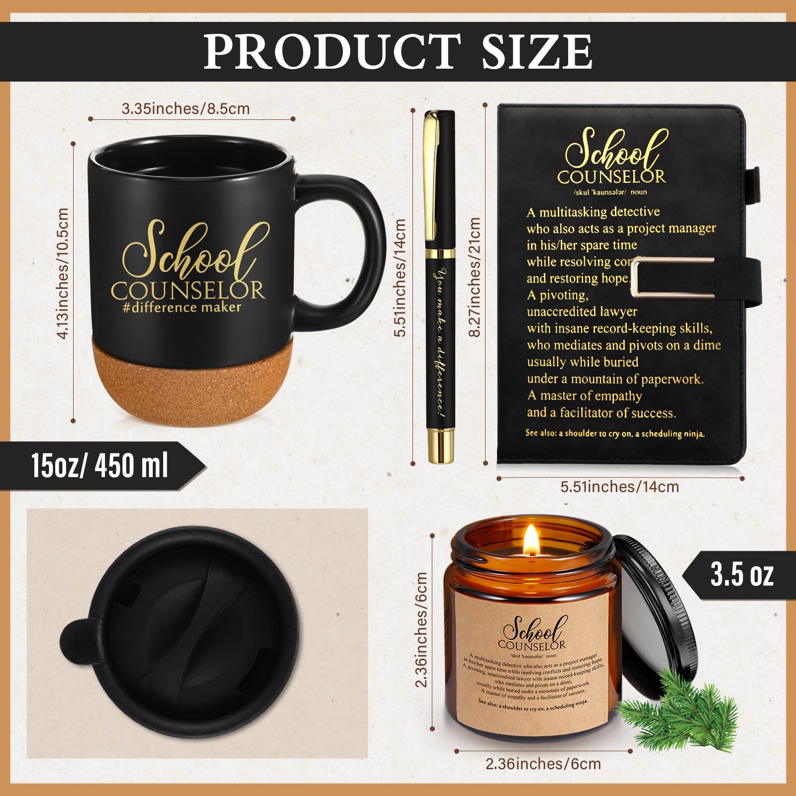 Didaey 4 Pcs School Counselor Appreciation Gifts Included Ceramic Cup Scented Candle A5 Notebook Ballpoint Counselor Office Must Haves Thank You Appreciation Gifts for High School Educator Teacher