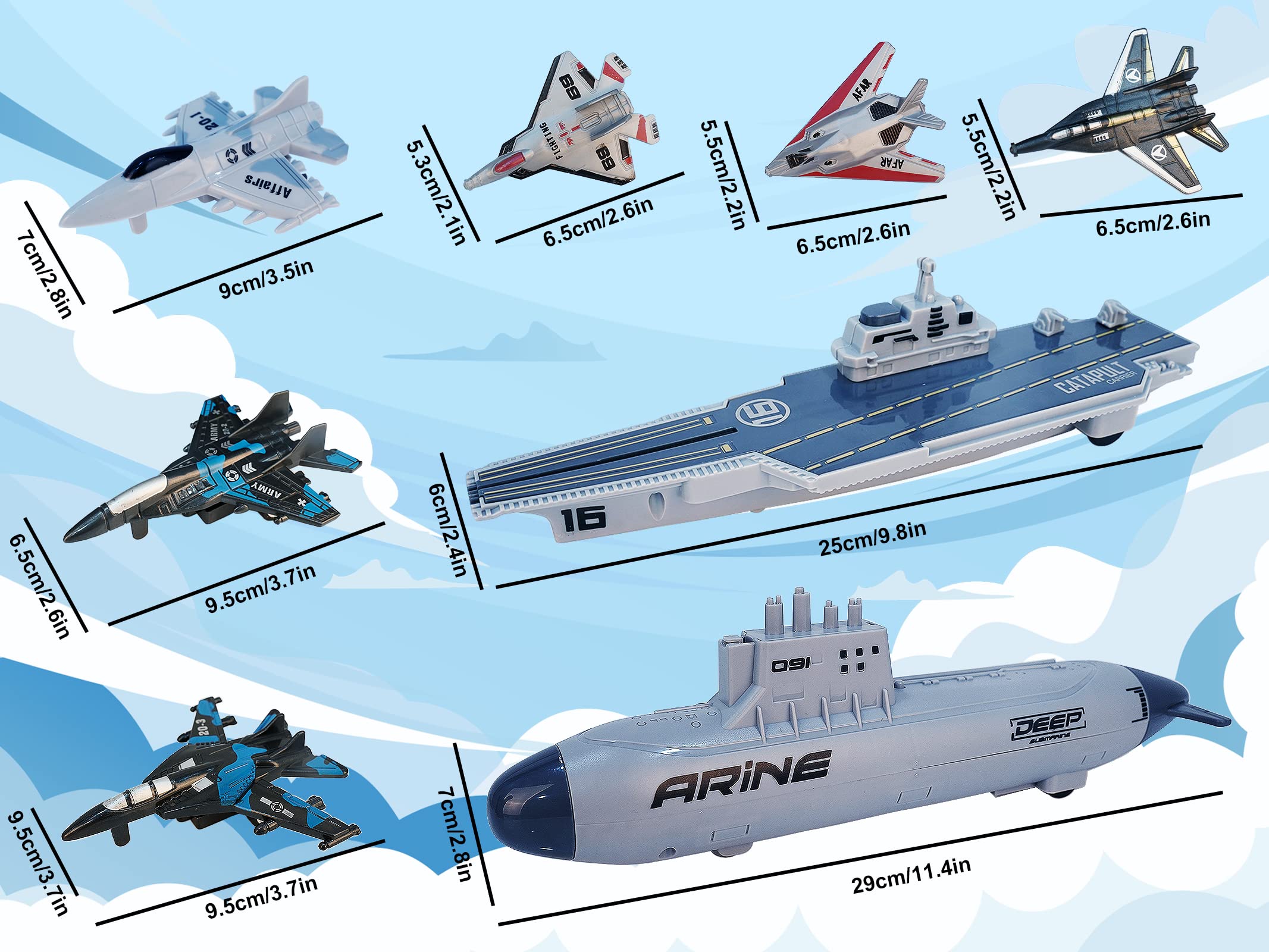 VBACALA Battleship Spielzeug,Flugzeug Flugzeugträger Spielzeugset für Kinder,Kampfflugzeuge Schlachtschiffe mit Rückzugsfunktion,U-Boot Militär Spielzeug für Jungen und Mädchen