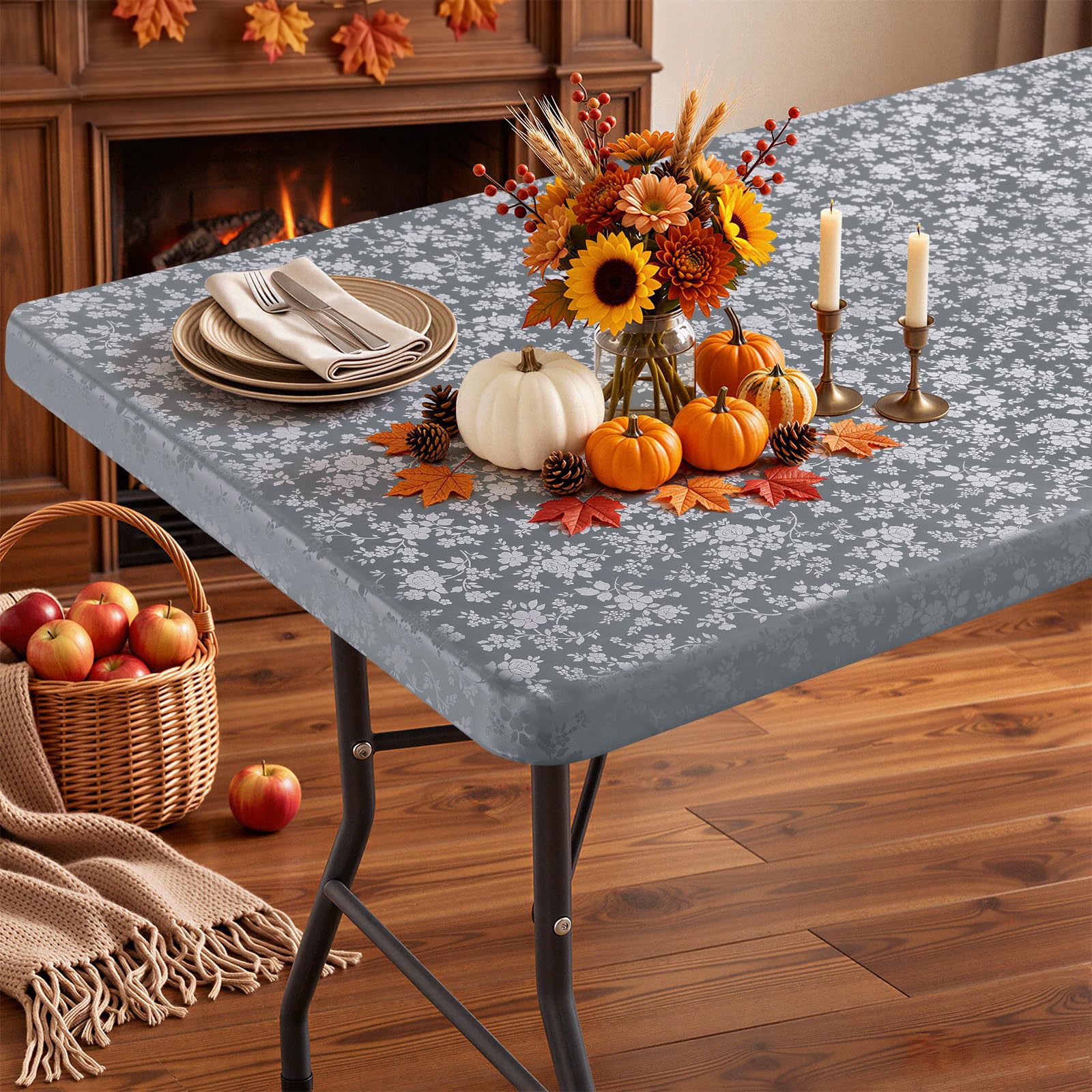 Smiry Heavy Duty Vinyl Fitted Tablecloths for 4 Foot Rectangle Tables