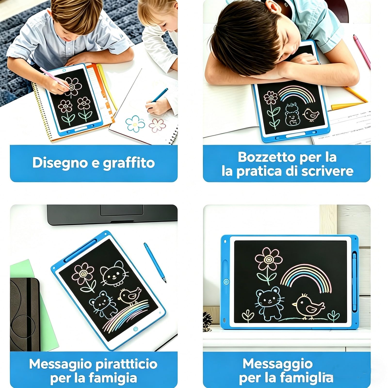 Tablette graphique LCD 10" bleue imperméable antichoc avec stylo intégré pour dessin et notes
