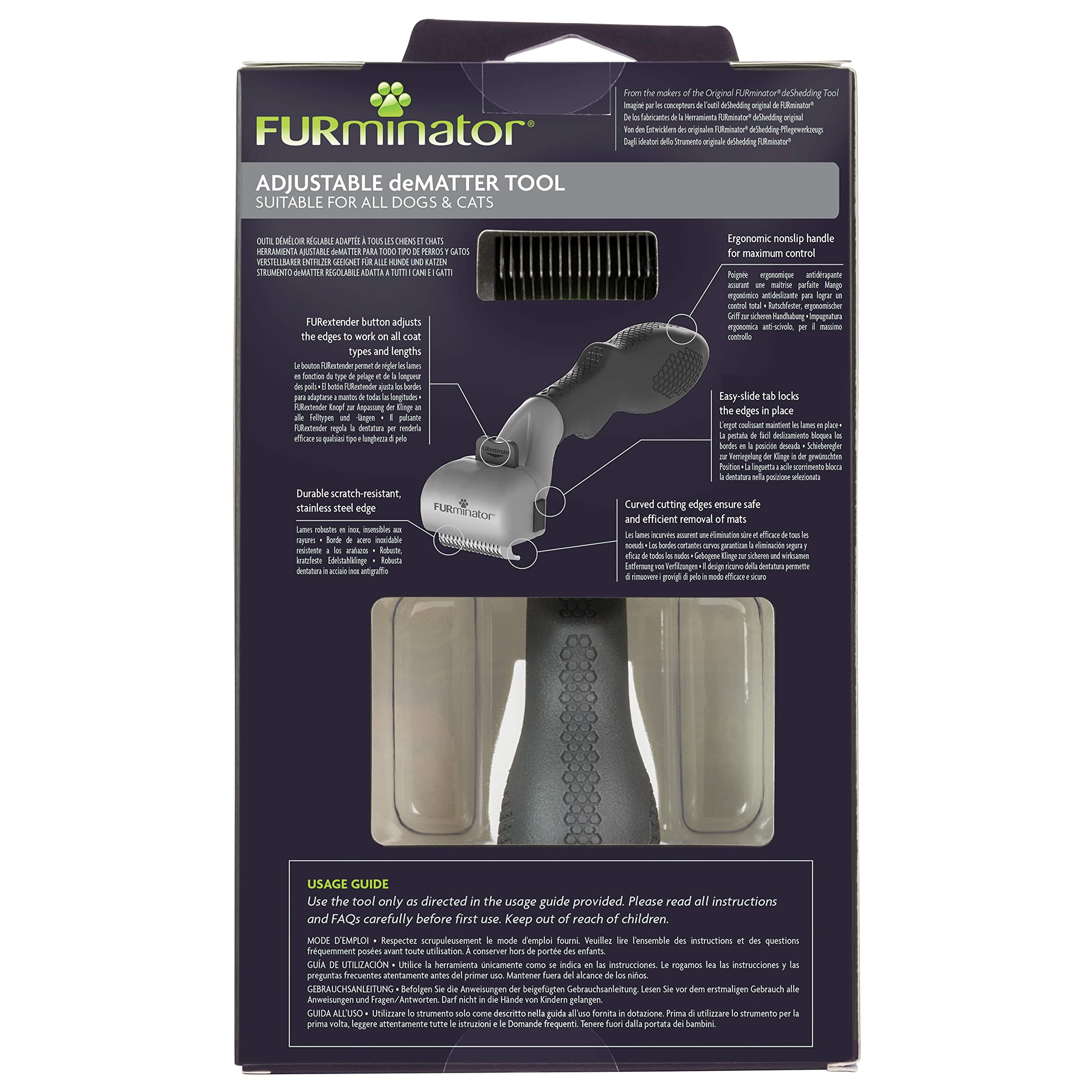 Furminator Verstellbare Striegelbürste für Hunde und Katzen – entwirrt das Fell sanft und sicher, transparent