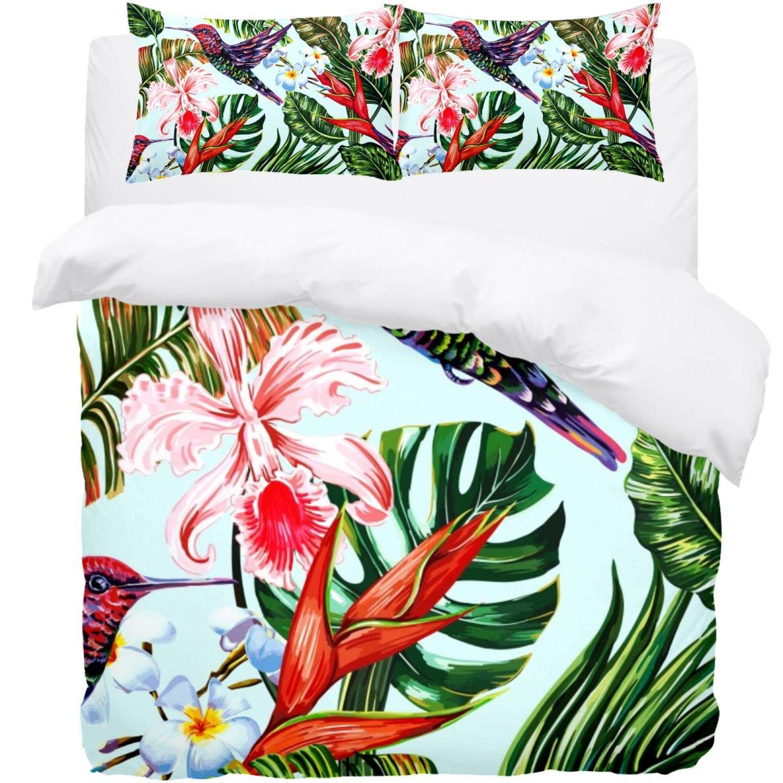 Set Biancheria Da Letto Con Uccelli Tropicali E Colibrì - Copripiumino