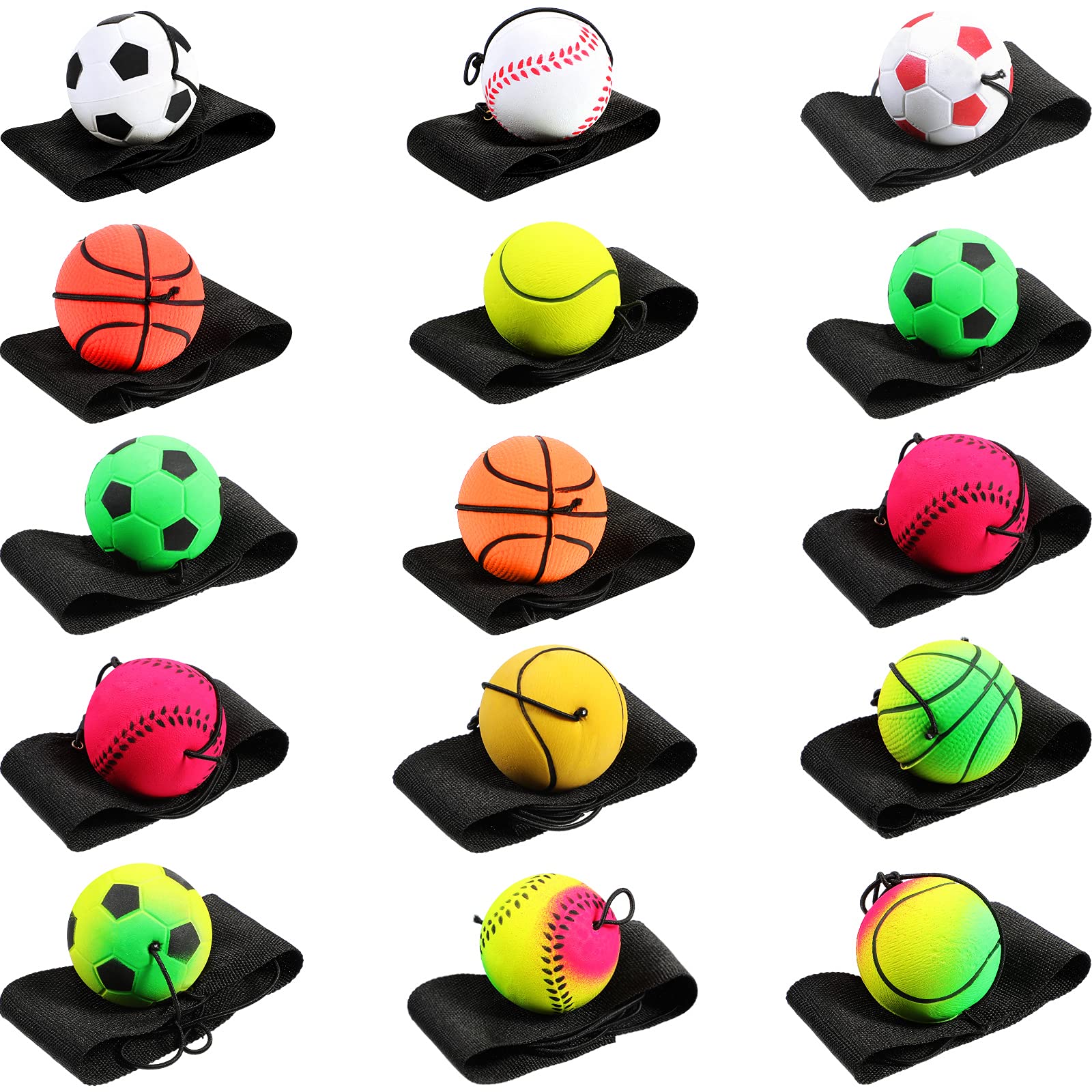 Skylety 24 Pcs Wrist Bounce Ball on String, Rubber Classic Style for Kids