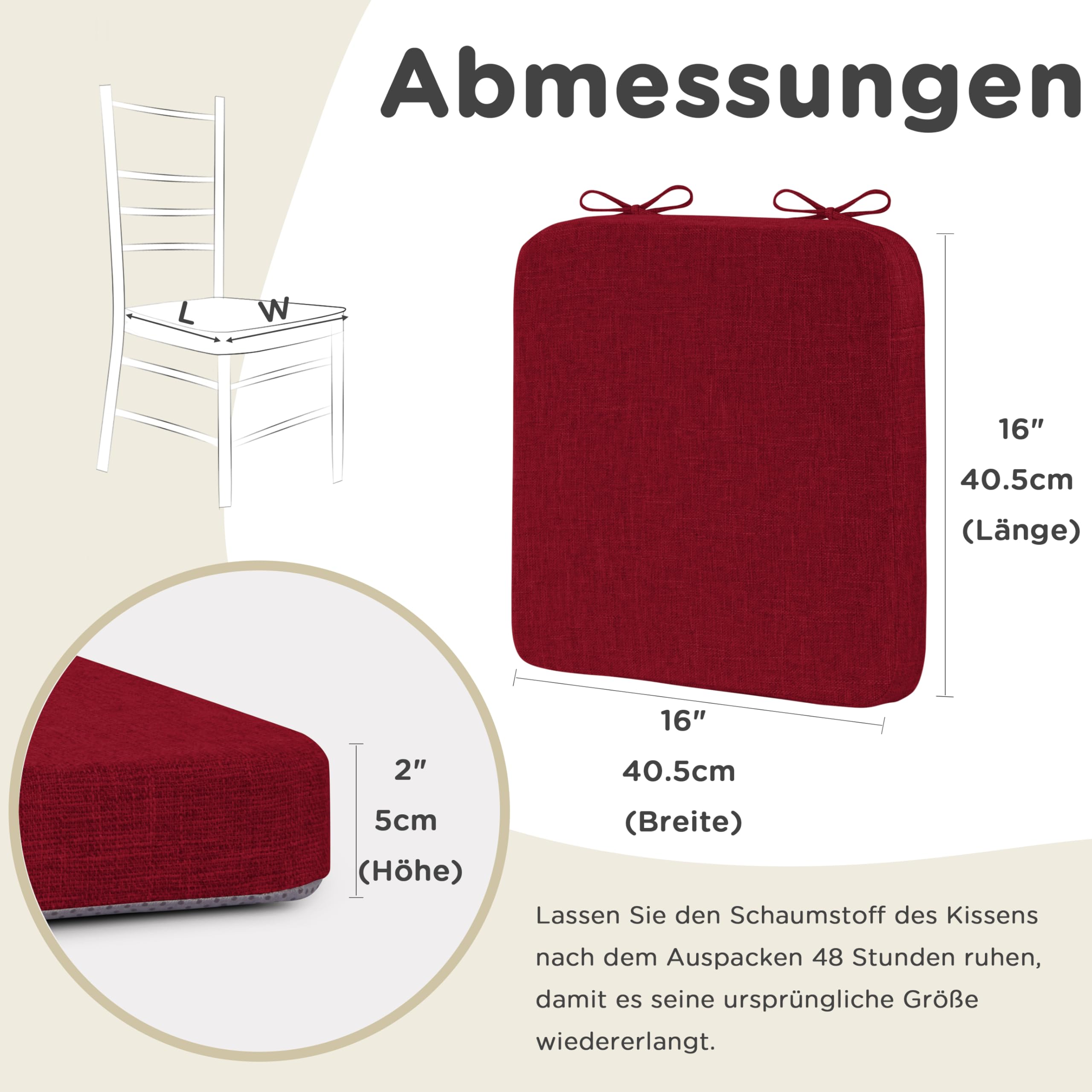 AddGrace Stuhlkissen für Esszimmer 6er Set, 40x40x5 cm, Rot