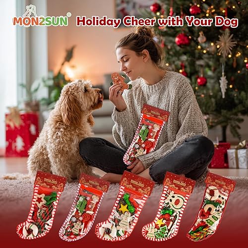 Miniatura 4 de MON2SUN 12 unidades de golosinas navideñas de cuero crudo para perros pequeños