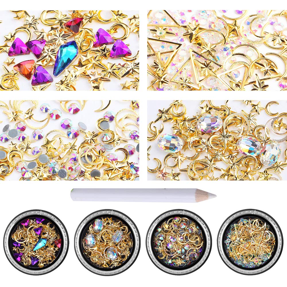 iFancerFlatback Rhinestones for Nails Art 3D Aurora Nail Crystal Kits for Acrylic Nails Popular Style Rhinestones Crystal Rivet Decoration Set 6 Boxes