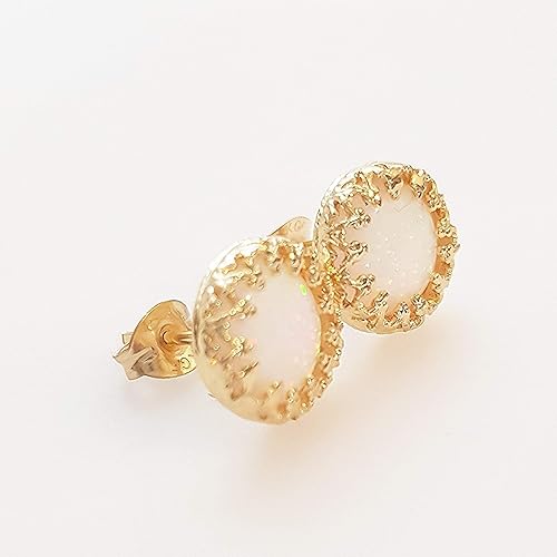 Miniatura 9 de 14K Gold Jade Earrings,8mm - Light Green Stone Stud Gold Filled Crown Jewelry Set for women Jade,Crystal Aquamarine,Moonstone,White Opal