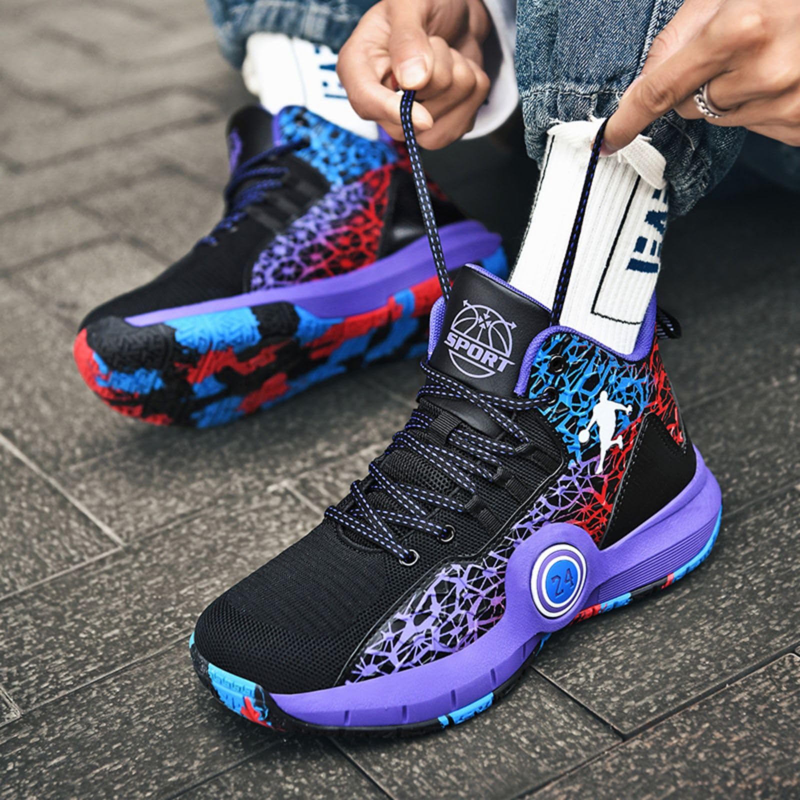 Chaussures de Basketball Hautes Antidérapantes Respirantes Résistantes Baskets de Sport Confortables Hommes Adolescents