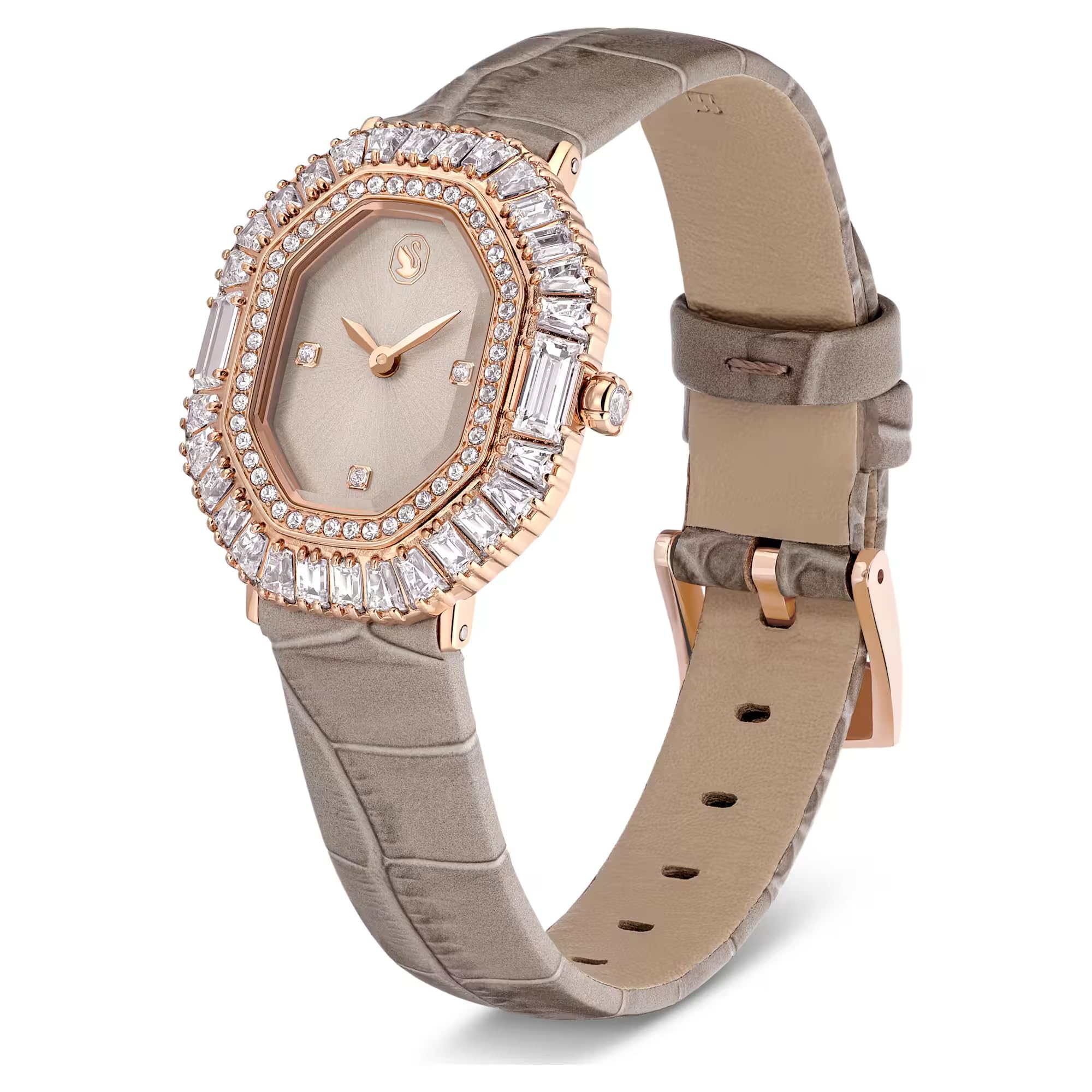 Swarovski Orologio Matrix octagon, Cinturino in pelle, Beige, Finitura in tono oro rosa
