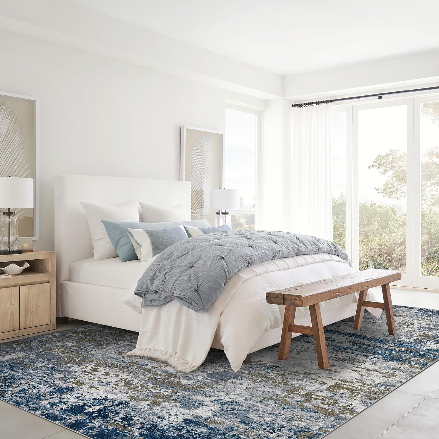 ROYHOME Modern Abstract Area Rug 3x5 Non Slip Non Shedding Rug Low Pile Stain Resistant for Bedroom Living Room,Navy