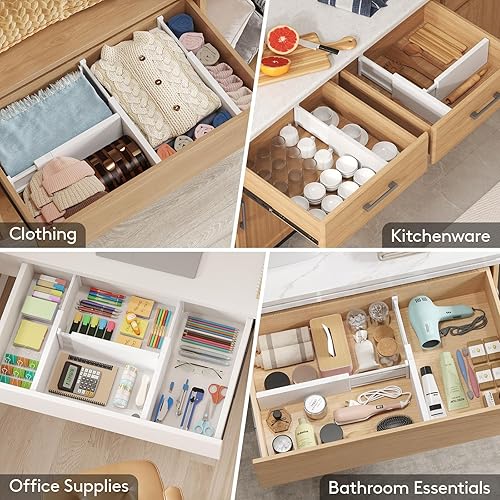 Miniatura 8 de Lifewit Paquete de 4 separadores de cajones de plástico de 5 pulgadas de alto, 13.5-22 pulgadas de alto, organizadores de cajones ajustables para