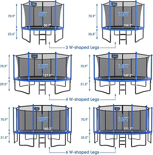 Miniatura 2 de YORIN Tranpoline 16FT 15FT 14FT 12FT 10FT 8FT Tranpoline for Kids and Adults 1500LBS Tranpoline with Basketball Hoop, Enclosure Net, Back Yard Heavy