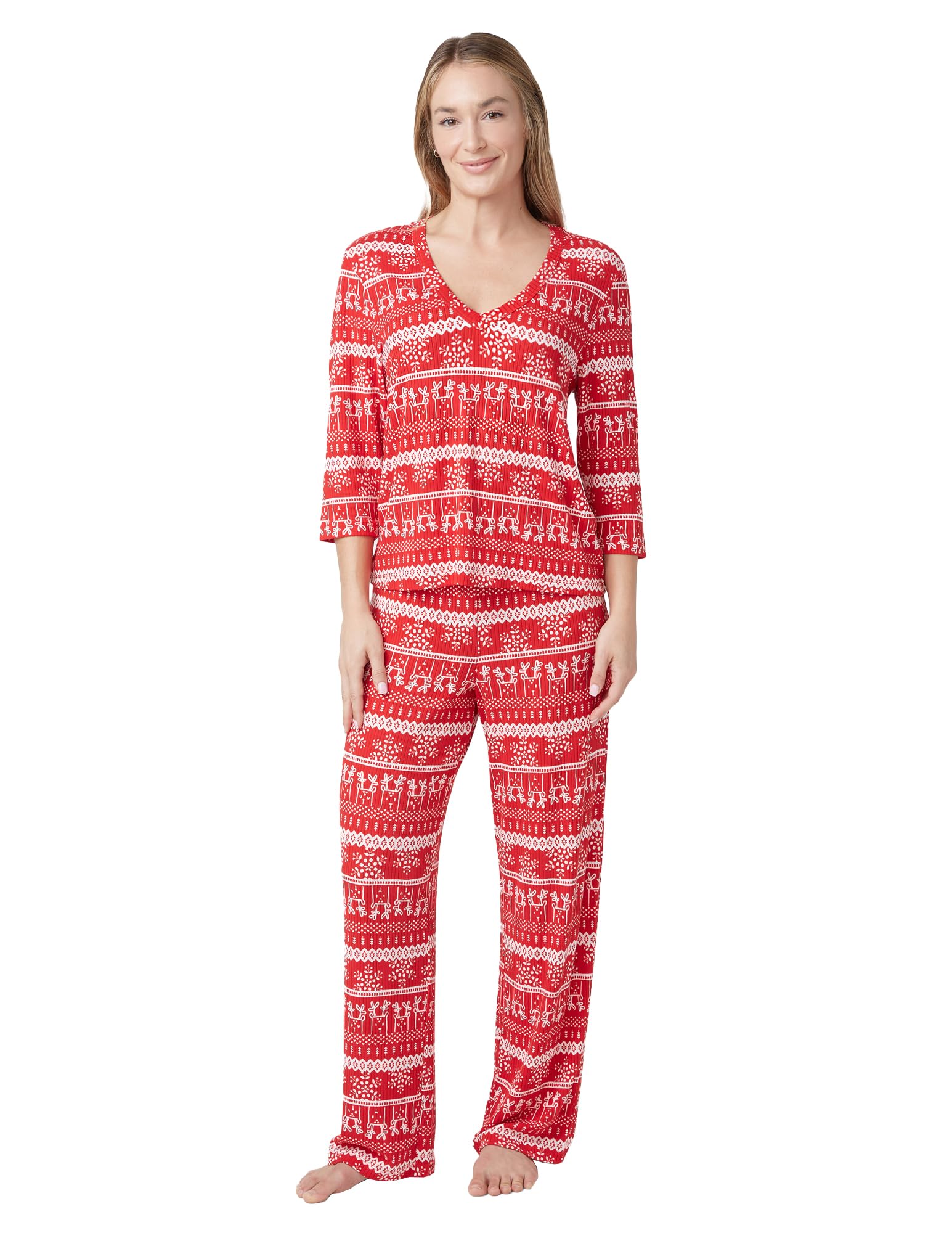 HUE Women's Ultra Ribbed 2 Piece Pajama Gift Set – Includes Cozy Long Sleeve Top and Pj Pant