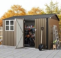 PeakPursuit 10x8 FT Outdoor Storage Shed - 450 Cu Ft Galvanized Steel Garden Shed with Vented Windows, Gable Roof & Lockable Doors