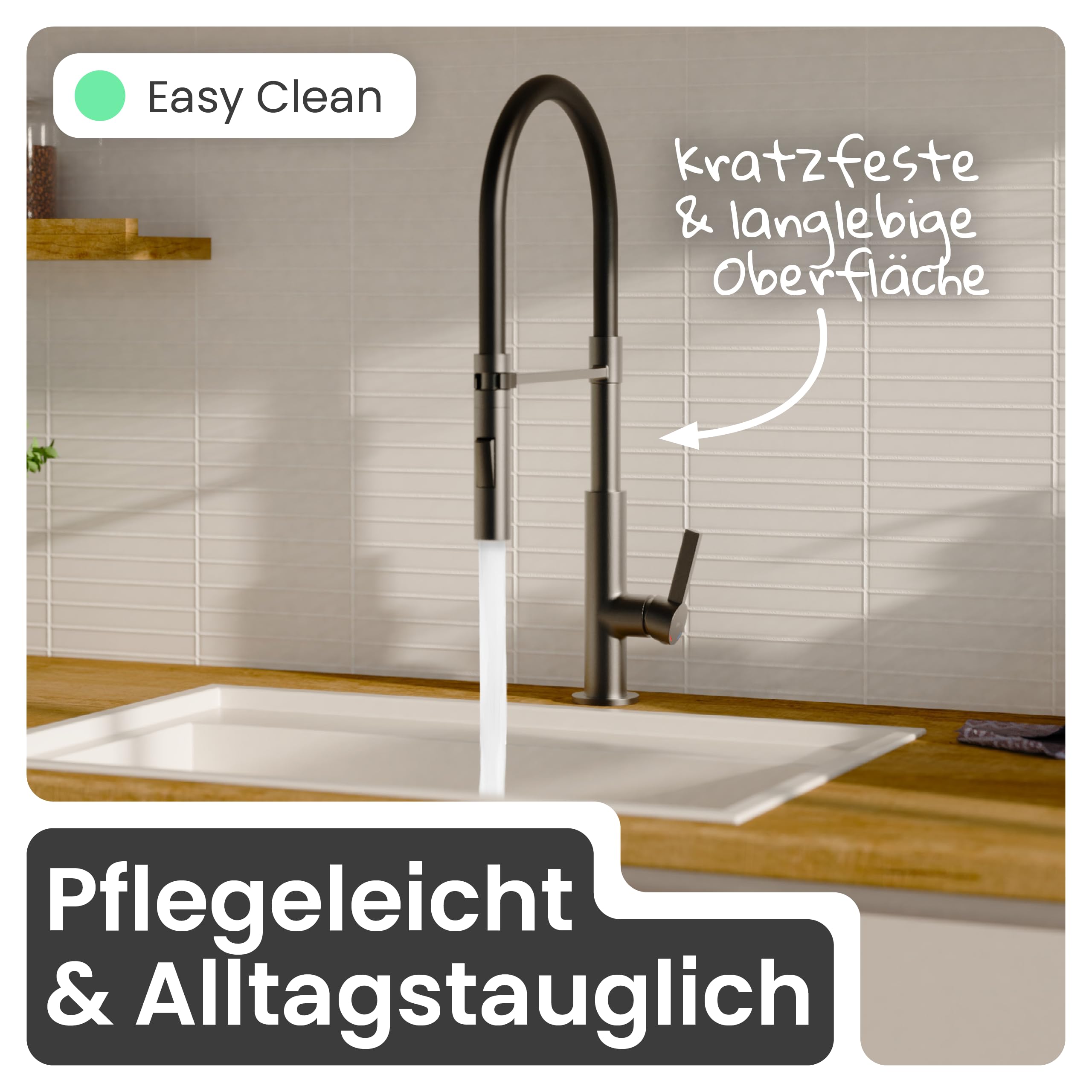 instmaier Nova | Küchenarmatur mit flexibler Geschirrbrause | Graphit matt | Wasserhahn Küche 360° schwenkbar | Spültischarmatur mit 2 Strahlarten | Mischbatterie