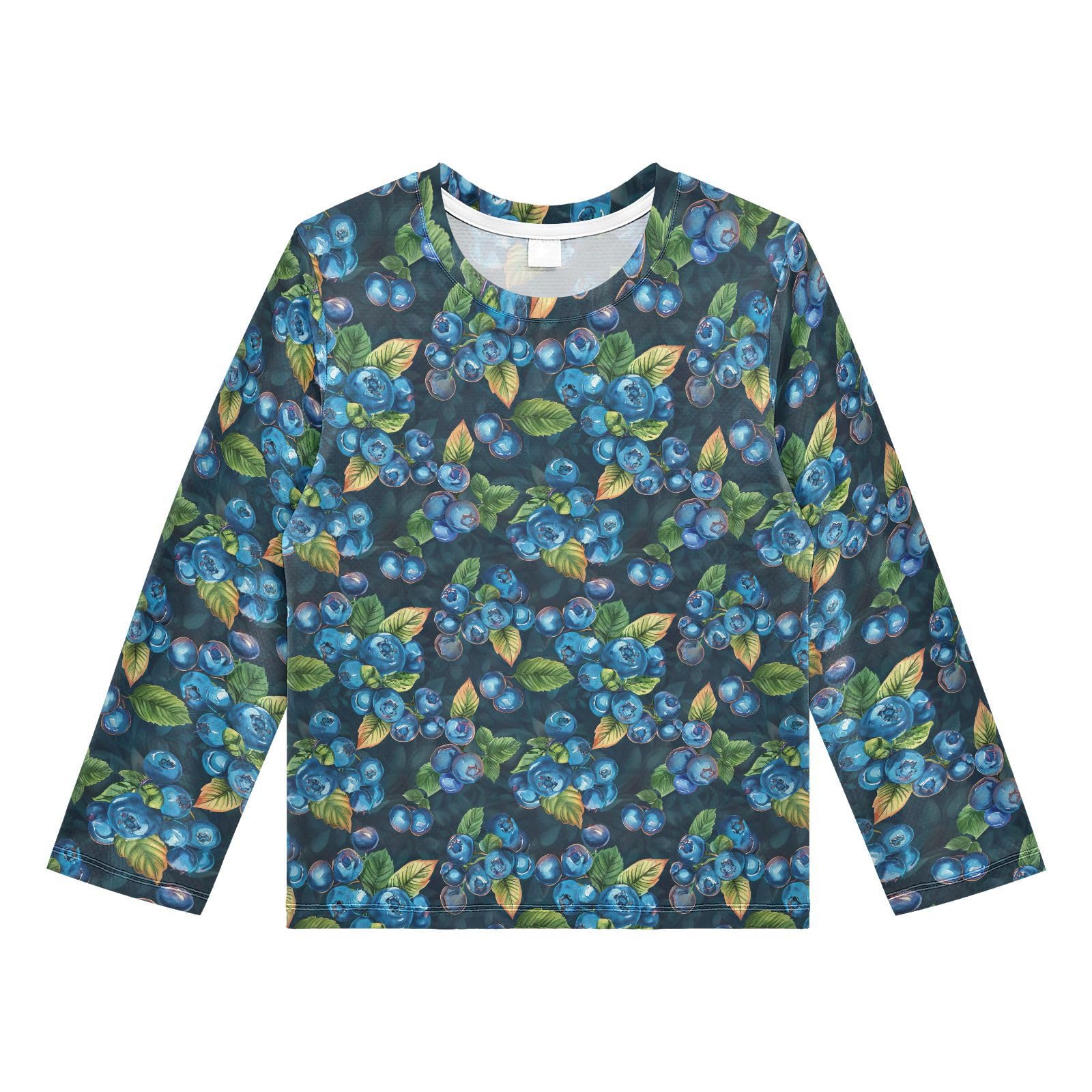 Watercolor Blueberry Fruit Pattern Boys Rash Guard Swim Shirts Long Sleeve UPF 50+ Quick Dry Sun Protection Shirt Swimsuit Surf Tops for Toddler Kid Girl Fishing Swimming Outdoor 3T