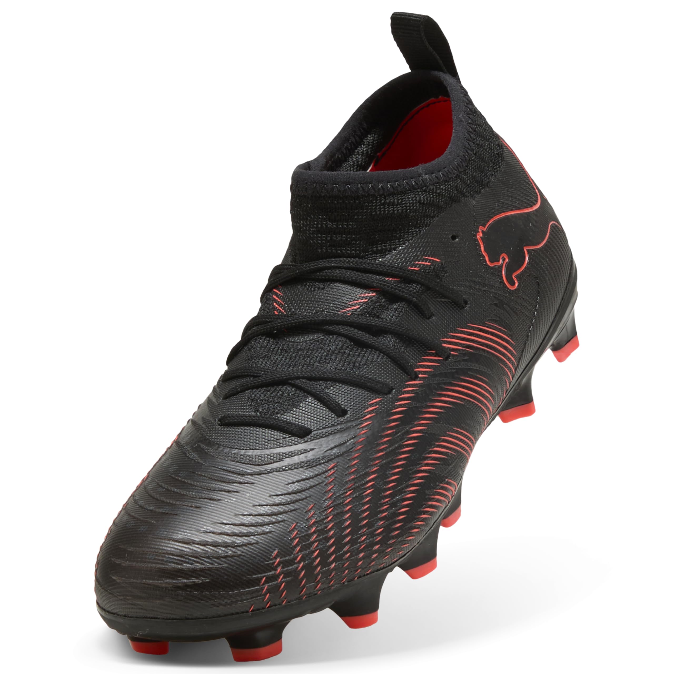 PUMA Future 9 Match FG/AG JR Scarpe da Calcio, Nero-Rosso incandescente, Grigio Forte, 36, Puma Nero Rosso Brillante Grigio Forte, 35.5 EU