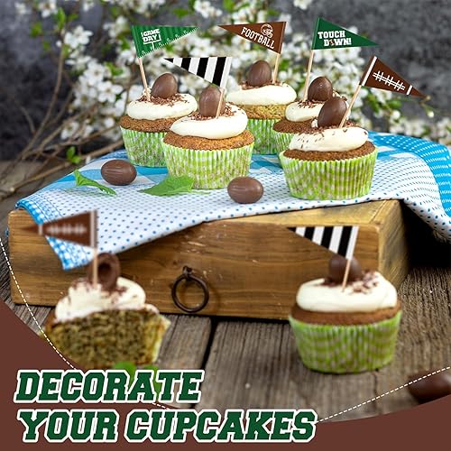 Miniatura 4 de Dandat 400 piezas de adornos para cupcakes palillos de dientes de fútbol y cócteles para aperitivos, accesorios de fiesta y deportes de día de