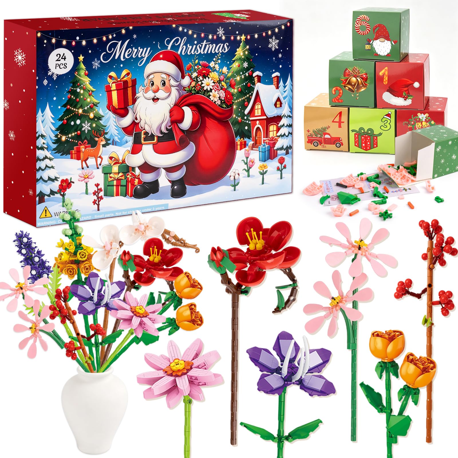 Calendario dell'Avvento 2026 con bouquet di fiori Botanicals, calendario natalizio con 24 fiori artificiali, kit per il fai da te, regalo di Natale, San Valentino, compleanno, per moglie/fidanzata
