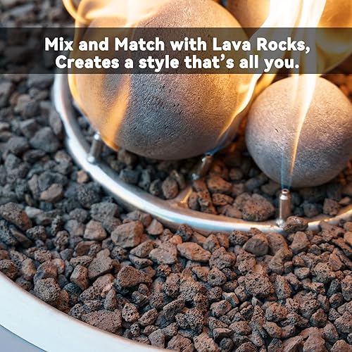 Miniatura 5 de Skyflame Juego de 6 bolas de fuego de cerámica, juego de 6 piedras redondas para fogatas o accesorios de chimeneas de interior y exterior, 5