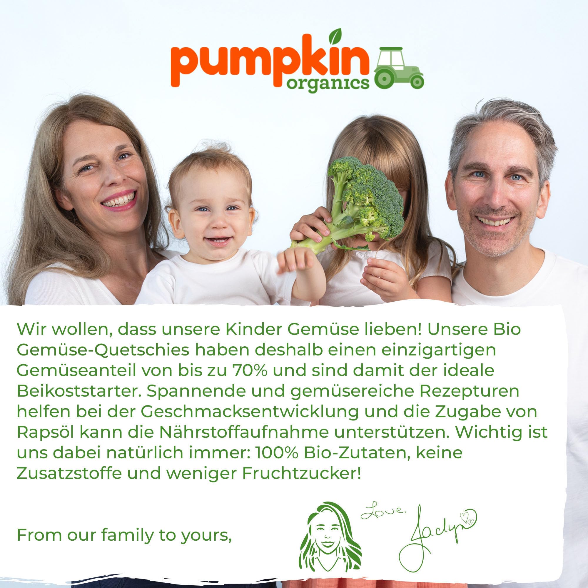 Pumpkin Organics 24er Pack ERSTE LIEBE Bio Gemüse-Quetschies mit 1 Löffelaufsatz - Quetschie ohne Zuckerzusatz¹ - Beikost unterwegs - für Babys ab dem 6. Monat - Kennenlernpaket (24x100g)