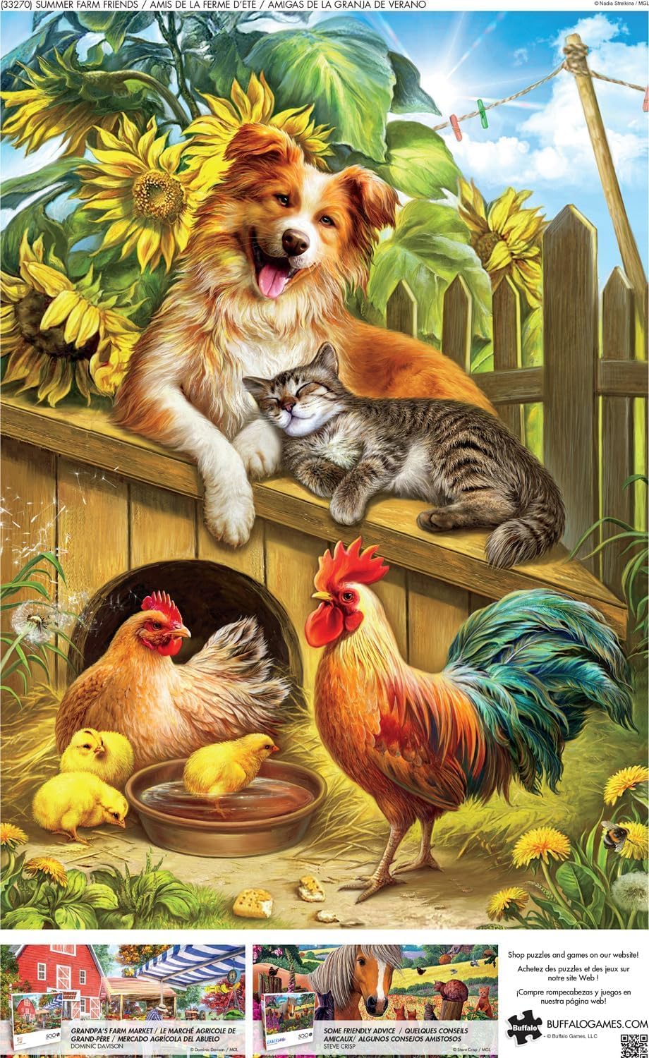Buffalo Games - Nadia Strelkina - Summer Farm Friends - 500 Piece Jigsaw Puzzle for Adults -Challenging Puzzle Perfect for Game Nights - Finished Size is 21.25 x 15.00