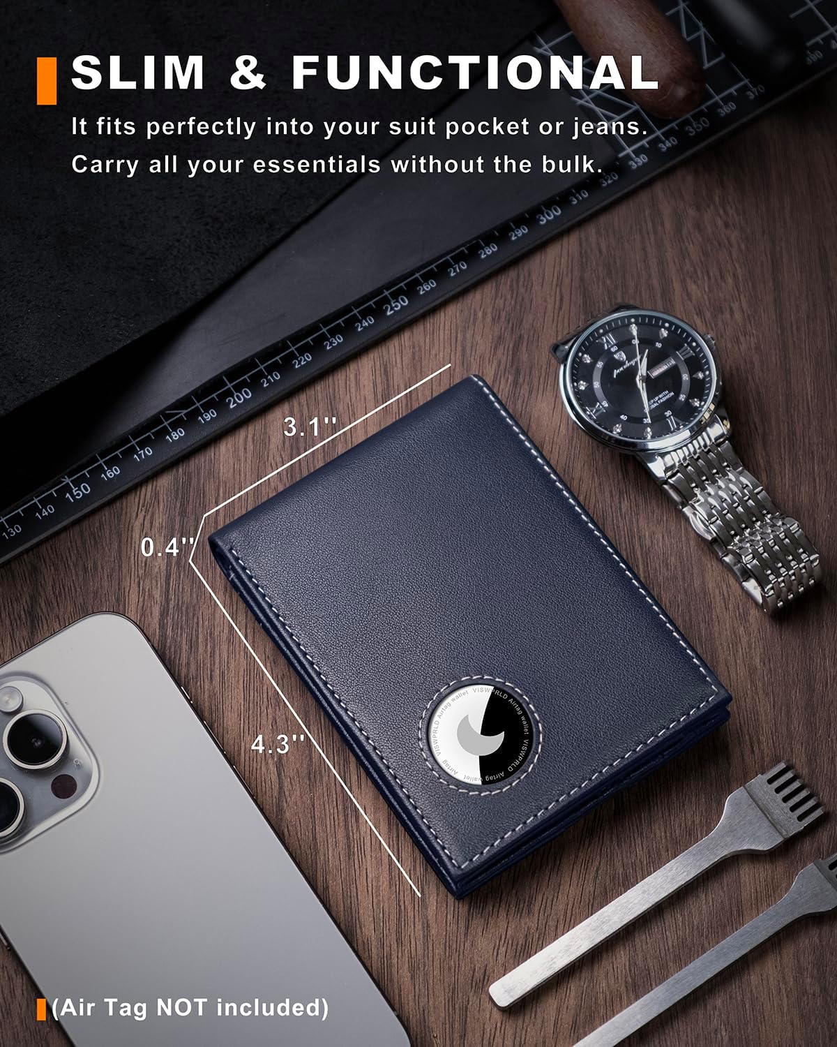 Men's Wallet with Airtag Holder, Bifold Full-Grain Leather Wallet for Apple Air Tag (1st & 2nd Generation), Slim Wallet for Men with RFID Blocking, 11 Card Slots - Image 4