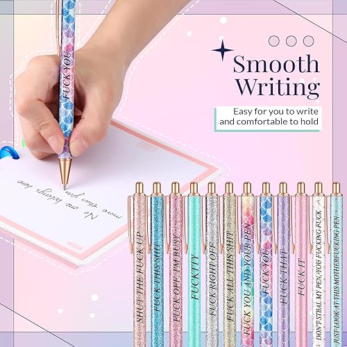 Vista 5 de Glenmal 12 bolígrafos divertidos con purpurina y palabras negativas divertidas para adultos, novedosos y divertidos refranes humorísticos