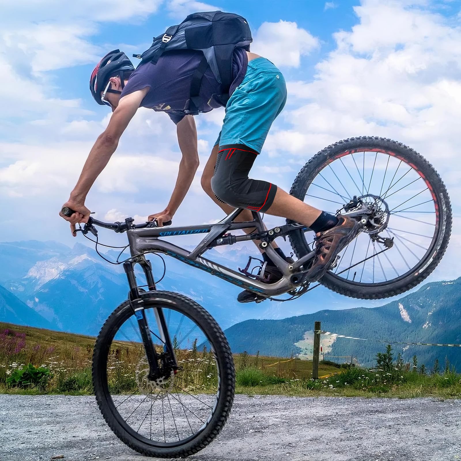 Kuangmi Ginocchiere sportive con cuscinetti in gel per rotula, stabilizzatori laterali, ginocchiere mediche per corsa, menisco, ACL, sollievo dal dolore articolare (Upgraded Blue-Gen2, M)