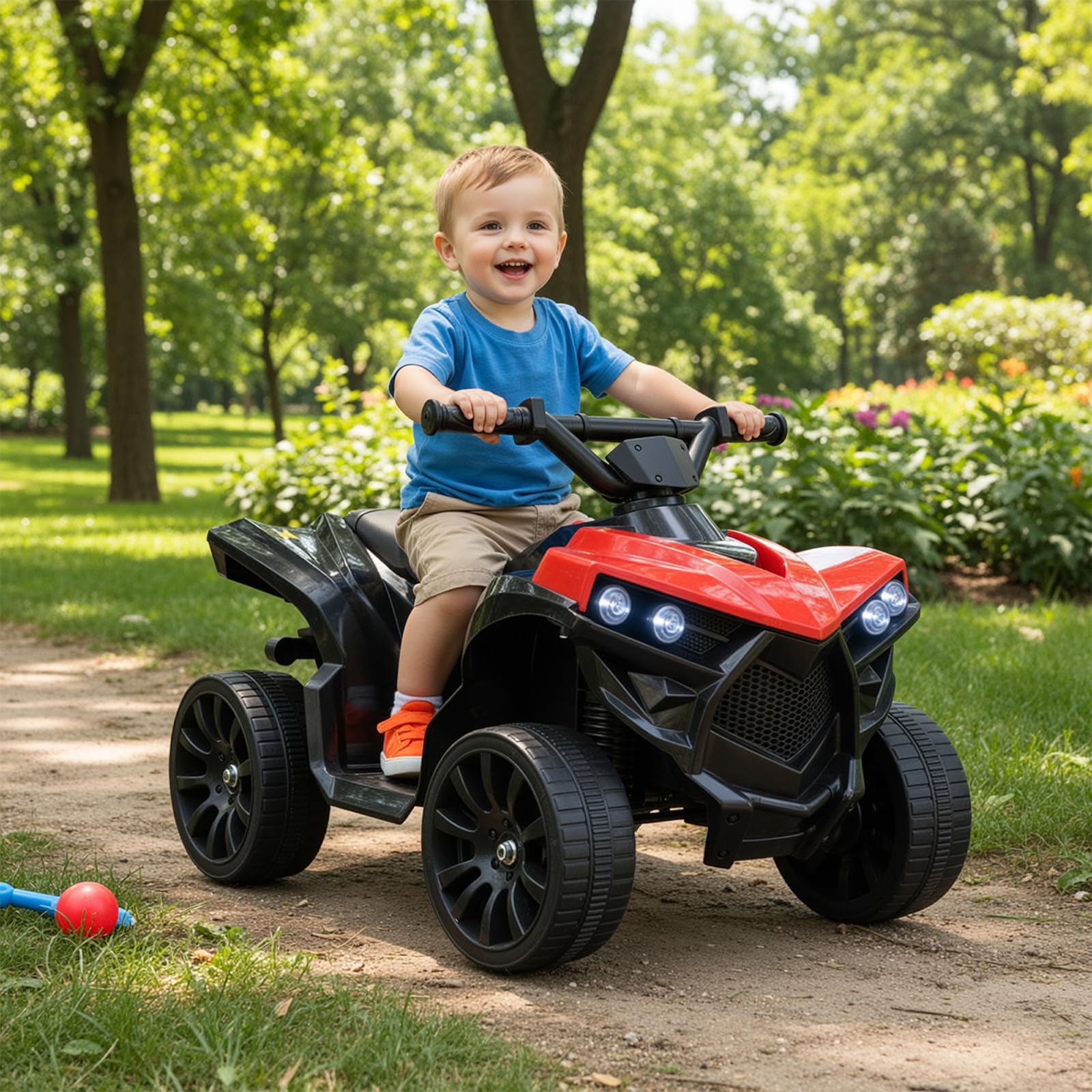 MAMIZO 6V Quad électrique Enfant, Voiture électrique Enfant 3 KM/H, 3-5 Ans | Quad Moto Électrique, avec MP3, Trompette & LED Phare, Fonction marche avant/arrière, 4 roues, Rouge