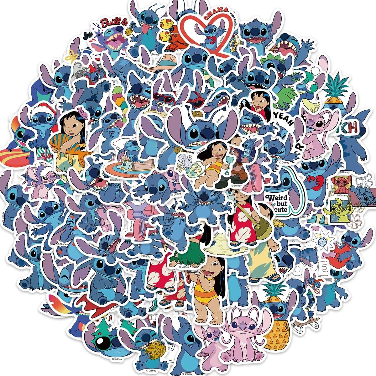 Laptop Stickers for Skateboard Guitar Travel Case Graffiti Sticker Door Luggage Car Bike Bicycle Waterproof (Stitch 100-D)