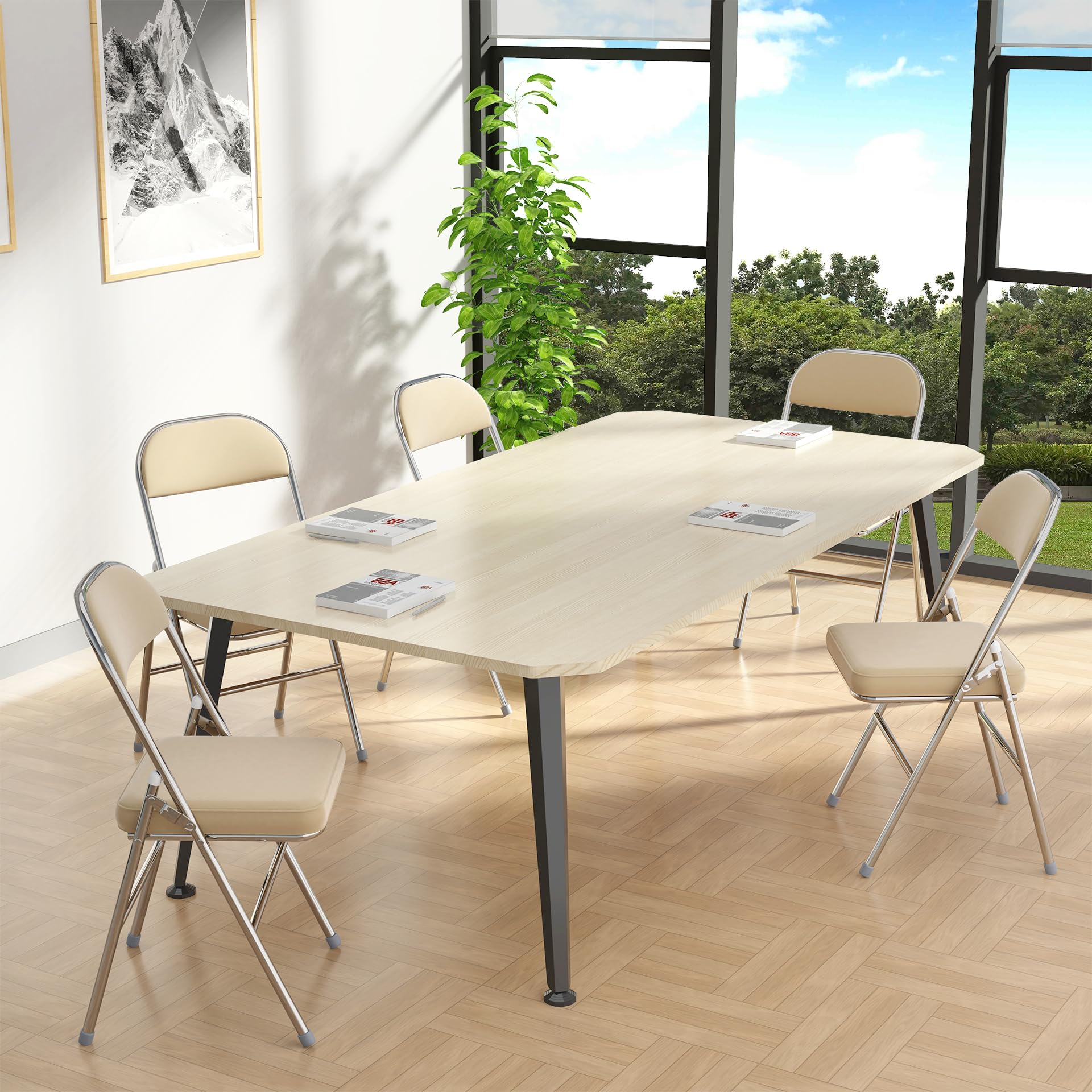2 Pieghevoli comode di Alta qualità in Metallo, Imbottite in Ecopelle Resistenti salvaspazio, Sedia per Interno Esterno Viaggio Cucina Soggiorno Camera da Letto Giardino 42x46x80 cm, beige
